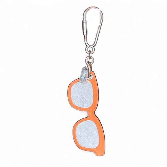 COACH SUNGLASSES LEATHER KEY CHAIN Bag Charm orange silver - Picture 1 of 4